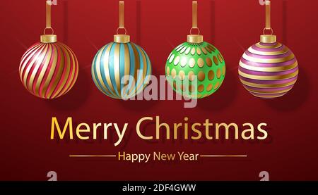 Trendige Vektor-Weihnachtsbanner mit weihnachtsdekoration bunte Bälle. Einfaches Design-Element. Mit Platz für Ihren Text. Stock Vektor