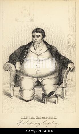 Daniel Lambert, Gefängniswärter und Hundezüchter aus Leicester, 1770-1809. 1806 stellte er sich in London aus, mit einem Gewicht von über 700lb, 320kg. Daniel Lambert, von überraschender Korpulenz. Lithographie nach einem Kupferstich von Robert Cooper aus Henry Wilson und James Caulfield's Book of Wonderful Characters, Memoirs and Anecdotes, von bemerkenswerten und exzentrischen Personen aller Altersgruppen und Länder, John Camden Hotten, Piccadilly, London, 1869. Stockfoto