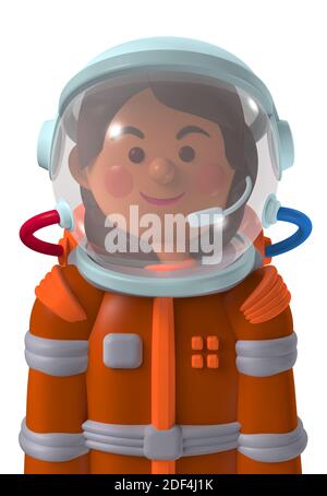 Cartoon Charakter 3d Avatar glücklich weiblichen Mars Astronaut im Raumanzug Isoliert auf Weiß Stockfoto