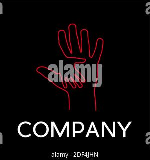 Vektor-Zeichen abstrakt zwei Hände, Hilfe und Solidarität, in linearen Stil auf schwarzem Hintergrund Stock Vektor