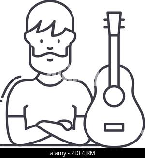 Musiker-Symbol, lineare isolierte Illustration, dünne Linie Vektor, Web-Design-Zeichen, Kontur Konzept-Symbol mit editierbarer Kontur auf weißem Hintergrund. Stock Vektor