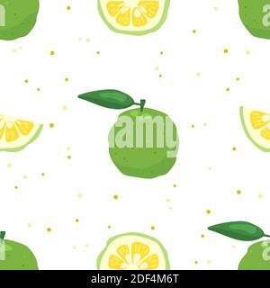 Grün yuzu japanische Zitrone Frucht nahtlose Muster Vektor-Illustration isoliert auf weißem Hintergrund. Stock Vektor