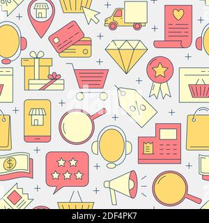 Electronic Commerce nahtlose Muster in Linie Stil. Wiederholbare Backgound mit Online-Shopping-Icons. Mobile oder Web Supermarkt Tapete. Vektorillus Stock Vektor