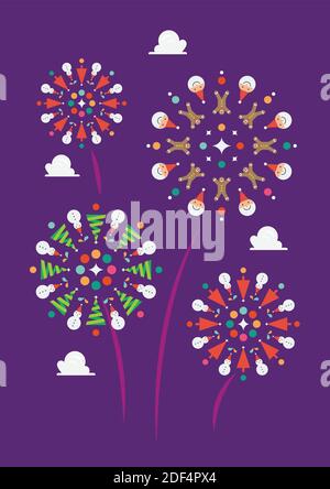 Weihnachten Feuerwerk Dekoration Elemente. Vektorgrafik. Stock Vektor