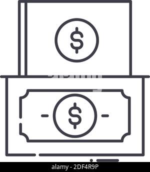 Geldberichte Symbol, lineare isolierte Illustration, dünne Linie Vektor, Web-Design-Zeichen, Kontur Konzept Symbol mit editierbaren Strich auf weißem Hintergrund. Stock Vektor