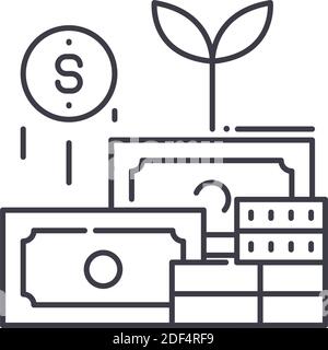 Geldreserven Symbol, lineare isolierte Illustration, dünne Linie Vektor, Web-Design-Zeichen, skizzieren Konzept Symbol mit editierbaren Strich auf weißem Hintergrund. Stock Vektor