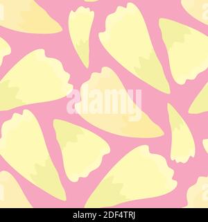 Schöne Frühlingsblüten und Blätter nahtlose Vektor-Muster Hintergrund. Gelbe, zarte Blütenblätter und Blätter auf rosa Hintergrund. Blumenbotanisch Stock Vektor