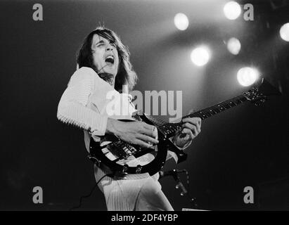 Todd Rundgren mit Utopia auf der Bühne im Haguer, Niederlande, 12. Oktober 1975. (Foto von Gijsbert Hanekriot) Stockfoto