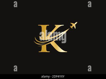 Logo von Air Travel mit K-Schriftzug. K Letter Concept Air Plane und travel Logo. Stock Vektor