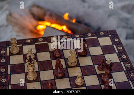 Schach am Strand Stockfoto