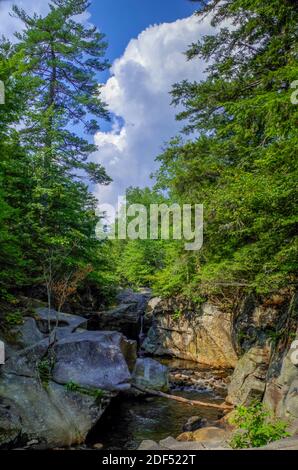 Rauschender Fluss und Himmel Stockfoto