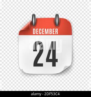 Dezember 24 realistische Kalender Icon Vorlage. Heiligabend. Stock Vektor