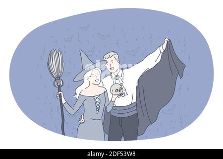 Feiern Sie Halloween-Urlaub in gruseligen Kostümen Konzept Stock Vektor