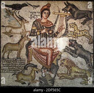 Orpheus Zähmen Wilde Tiere. Mosaik aus römischem Marmor. Datiert 194 n. Chr., war es Teil des Pflasters eines römischen Gebäudes. In Der Nähe Von Edessa. Dallas Museum of Art. Staat von Texas. Usa. Stockfoto