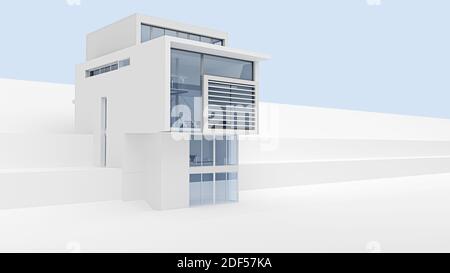 Hervorstehender Teil eines modernen Gebäudes in Weiß. 3d-Rendering Stockfoto