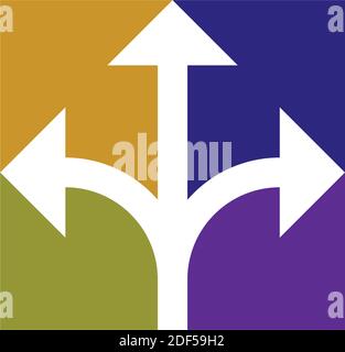 Buntes Richtungssymbol mit drei Richtungspfeilen Stock Vektor