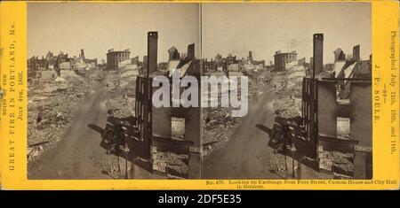 Looking up Exchange from Fore Street, Custom House and City Hall in distance., still image, Stereogramme, 1866, Soule, John P. (1827-1904 Stockfoto