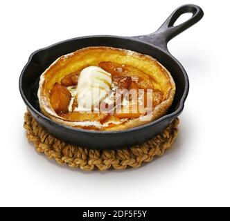 Hausgemachter holländischer Apfel Baby Pfannkuchen mit Eis, weihnachtsfrühstück Stockfoto
