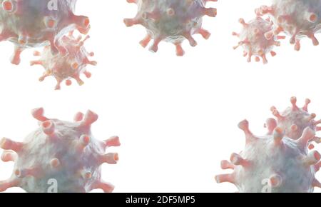 Gruppe von realistischen Coronavirus mit leerem Platz für Ihren Text. COVID-19 Hintergrund, 3D-Darstellung Stockfoto