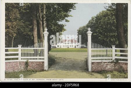 Das Herrenhaus vom West Gate, Mt. Vernon, VA., Standbild, Postkarten, 1898 - 1931 Stockfoto