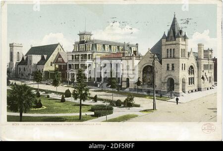 Hemming Park and Monroe Street, Jacksonville, Florida, Standbild, Postkarten, 1898 - 1931 Stockfoto