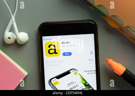 New York, USA - 1. Dezember 2020: Apetiz Mobile App Icon auf dem Telefonbildschirm Draufsicht, illustrative Editorial. Stockfoto