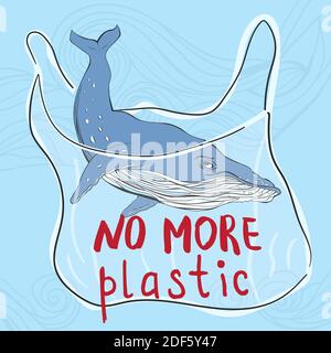Wal und Plastiktüte. Konzept der Umweltverschmutzung. Stock Vektor
