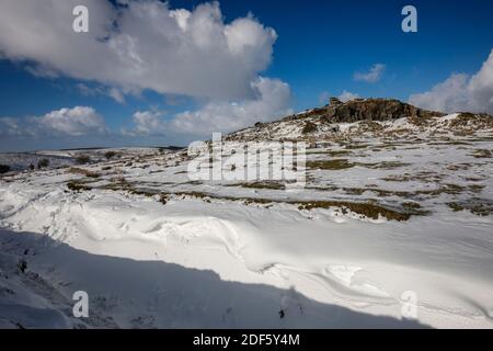 Cheesewring; im Schnee; Cornwall, UK Stockfoto