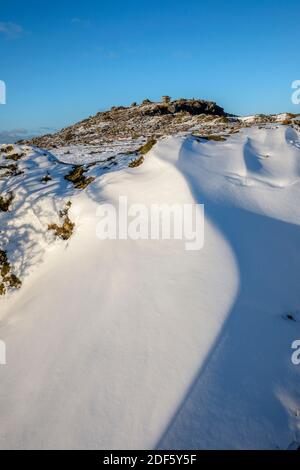 Cheesewring; im Schnee; Cornwall, UK Stockfoto