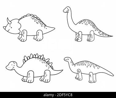 Cute set Illustration Cartoon Linie Dinosaurier für Kinder, handgezeichnete Vektor Doodle Stockfoto