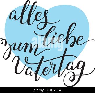 Hand Lettering Vatertag mit Herz auf Deutsch: Alles liebe zum Vatertag. Vorlage für Karten, Poster, Drucke. Stock Vektor