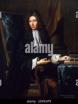 Robert Boyle (1627-1691), Anglo-Iren, Naturphilosoph, Chemiker, Physiker und Erfinder, Porträtmalerei von Johann Kerseboom, 1689 Stockfoto