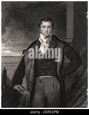 Sir Humphry Davy, 1. Baronet (1778-1829), kornischer Chemiker und Erfinder, Porträtdruck von William Henry Worthington nach Sir Thomas Lawrence, 1831 Stockfoto