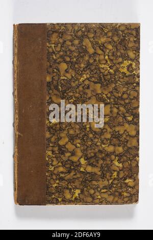 Buch, c. 1560, Papier, Tinte, Karton, Allgemein: 13.5 x 9.5 x 0,8cm 135 x 95 x 8mm, Engel, maria, christus, Kind, Gebetbuch mit dem Titel EINE fromme Praxis zu einem yegeliken Choor der Enghelen , gedruckt von Jan Mathyszoon. Das Buch, das gebunden ist, enthält einen Einband mit einem Marmormotiv und die Wirbelsäule ist verstärkt. Auf dem Rücken ist oben eine Andachtsübung und unten Leyden. Der Innenraum besteht aus nicht nummerierten Seiten mit nur Text in schwarzen Buchstaben. Auf der Vorder- und Rückseite befinden sich leere Seiten. Auf der Titelseite liest sich EINE fromme Übung zu einem yegeliken Choor der Enghelen Stockfoto