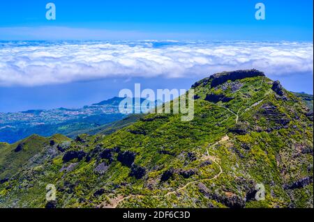 Achada do Teixeira - Blick vom Pico Ruivo - Wandern auf Madeira, Portugal Stockfoto