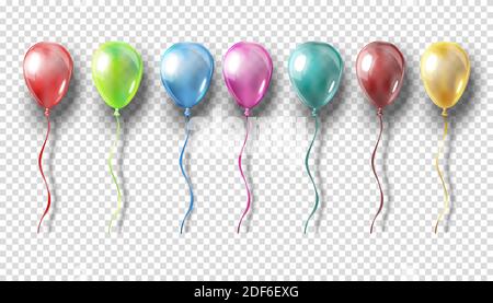 Realistische Sammlung von Ballons auf transparentem Hintergrund. Party Dekoration für Festival, Geburtstag, Jubiläum, Babydusche oder Feier. Stock Vektor