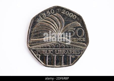 Öffentliche Bibliotheken 50 Pence Münze Stockfoto