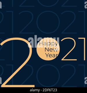 2021 Frohes neues Jahr. Party Event Dekoration. Weihnachtskarte. Golden 2021 auf dunkelblauem Hintergrund. Neujahrsgestaltung für Kalender, Einladung, gre Stock Vektor