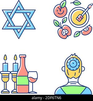 Jüdische Symbolik RGB-Farbsymbole gesetzt Stock Vektor