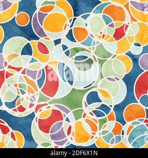 Nahtlose Farbe füllt zwischen Kreisen naives Design Stockfoto