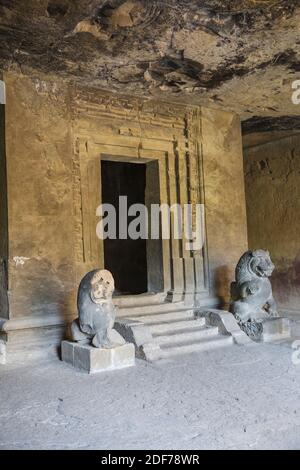 India, Maharashtra, Mumbai, Insel Elephanta Cave Tempel, ein UNESCO-Weltkulturerbe Stockfoto