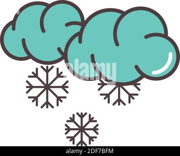 Wetter Winter Wolken und Schneeflocken Schneezeit Kälte Vektor-Illustration Linien- und Füllstil Stock Vektor