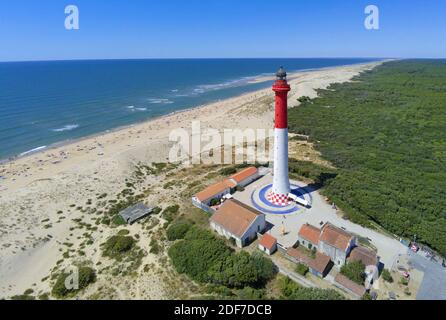 Frankreich, Charente-Maritime, La Tremblade, Leuchtturm La Coubre (Luftaufnahme) Stockfoto
