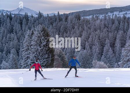 Frankreich, Savoie (73), La F?claz, Parc Naturel R?gional du Massif des Bauges, Langlauf oder Skating, Nordic Area of Grand Revard, Stockfoto