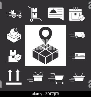 Lieferung Symbole Set Paket Tracking Versand, Welthandel Logistik Vektor Illustration Silhouette Stil Stock Vektor
