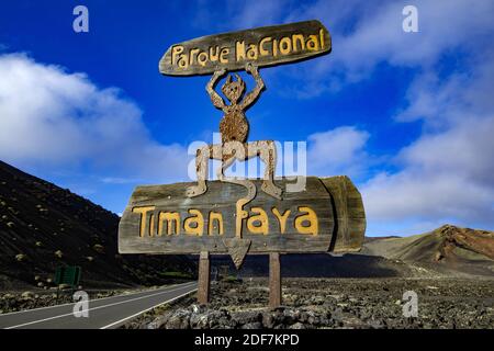 Spanien, Kanarische Inseln, Lanzarote, der Nationalpark von Timanfaya, der Eingang Stockfoto