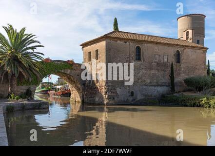 Frankreich, Aude, Ginestas, Le Somail Dorf, Canal du Midi von der UNESCO zum Weltkulturerbe erklärt Stockfoto