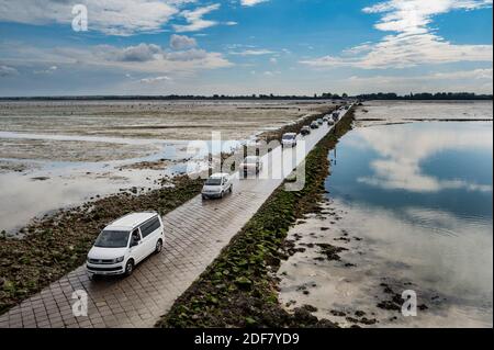 Frankreich, Vendee, la Barre des Monts, ile de Noirmoutier, le Passage du Gois eine Ebbe Stockfoto