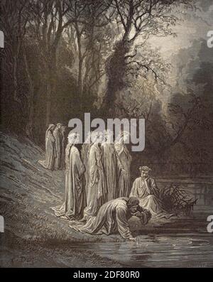 Dante - Divina Commedia - Fegefeuer - Illustration von Gustave Dorè - Canto XXXIII - Dante im Eunoè Stockfoto