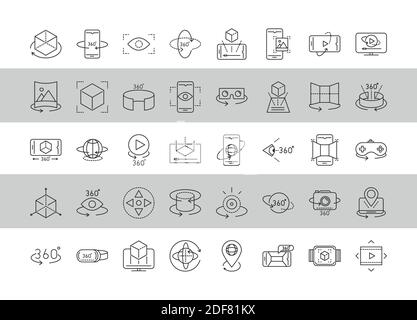 Augmented Reality Symbole setzen Simulation Innovation Technologien Vektor Illustration Linie Stil Stock Vektor